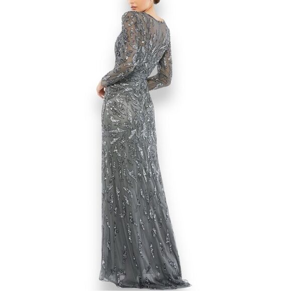 Mac Duggal Dress 8 Beaded Long Sleeve Evening Gown 5124 Sheer High Neck Elegant - Picture 5 of 10